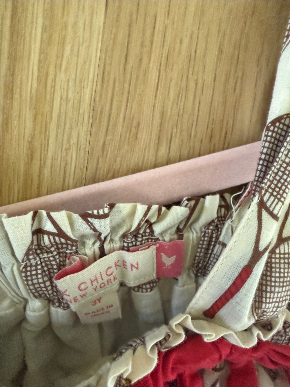 Pink Chicken White Dress with Red Bows and Multicolor Tennis Racket Print - Picture 2 of 5
